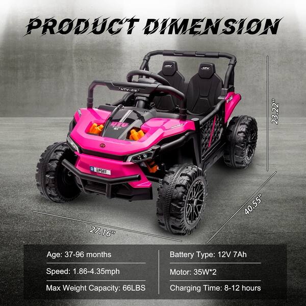 dimension image slide 1 of 4, 12V 7AH Kids Electric UTV with Remote Control, Ride on Truck Car with Toy Storage