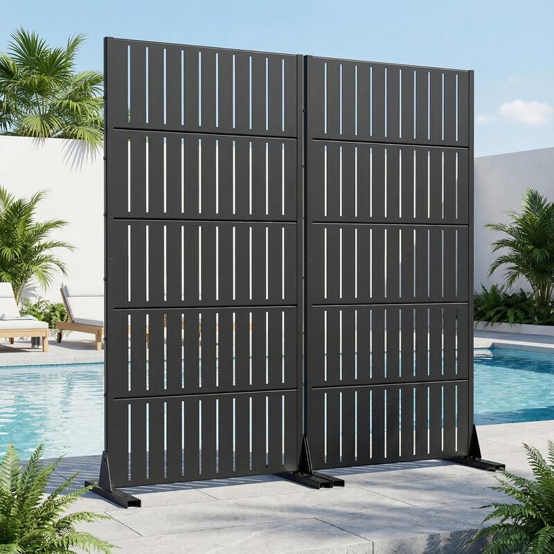 Privacy Metal Screen Fence Panel Horizontal Stripe Pattern Set of 2 - 59"x30"