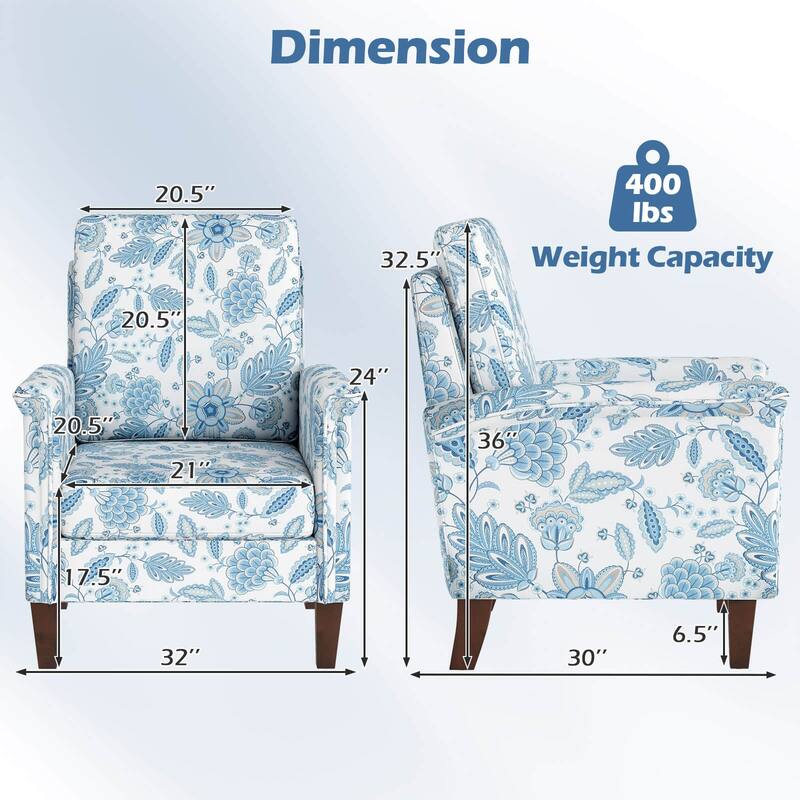 Costway 1/2 PCS Floral Accent Chair with Solid Wood Legs & High Back - See Details