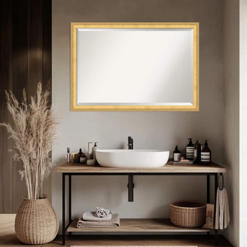 Owen Gold Beveled Wood Framed Bathroom Vanity Wall Mirror - Owen Gold