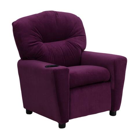 Offex Contemporary Purple Microfiber Kids Recliner with Cup Holder