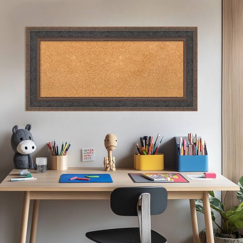 Attic Aged Bronze Wood Framed Cork Board - Bulletin Board, Organization Board, Pin Board