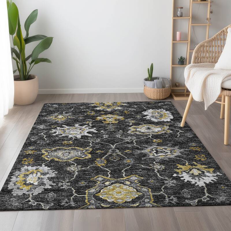 Premium Washable Super Soft Traditional Kashan Mayfield Rug - Shadow - 10' x 14' - Rectangle