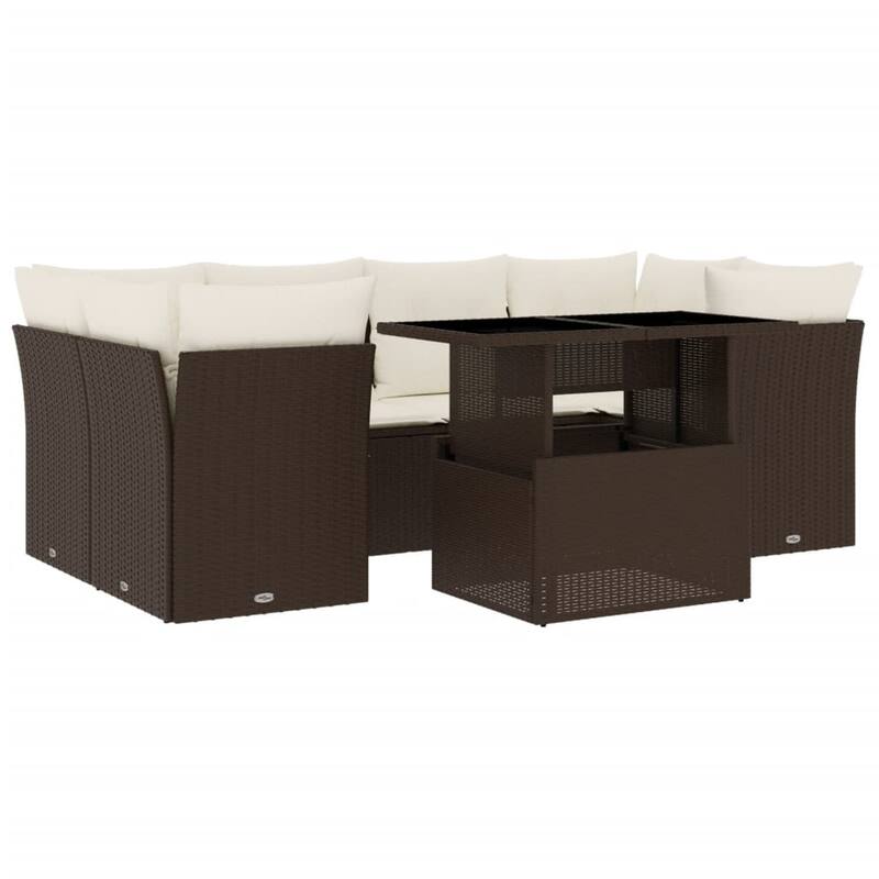 vidaXL 7 Piece Patio Sofa Set with Cushions Brown Poly Rattan - 110.2x27.2x110.2