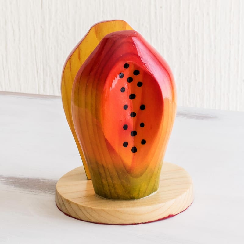Novica Handmade Luscious Papaya Wood Napkin Holder