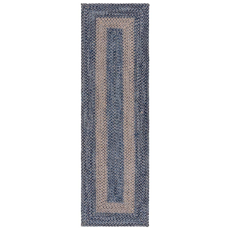 SAFAVIEH Handmade Braided Valida Jute & Cotton Reversible Rug - 2'3" x 8' Runner - Natural/Blue