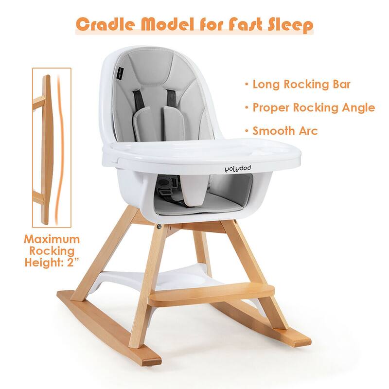 Costway 3-in-1 Convertible Wooden Baby High Chair w/ Tray Adjustable
