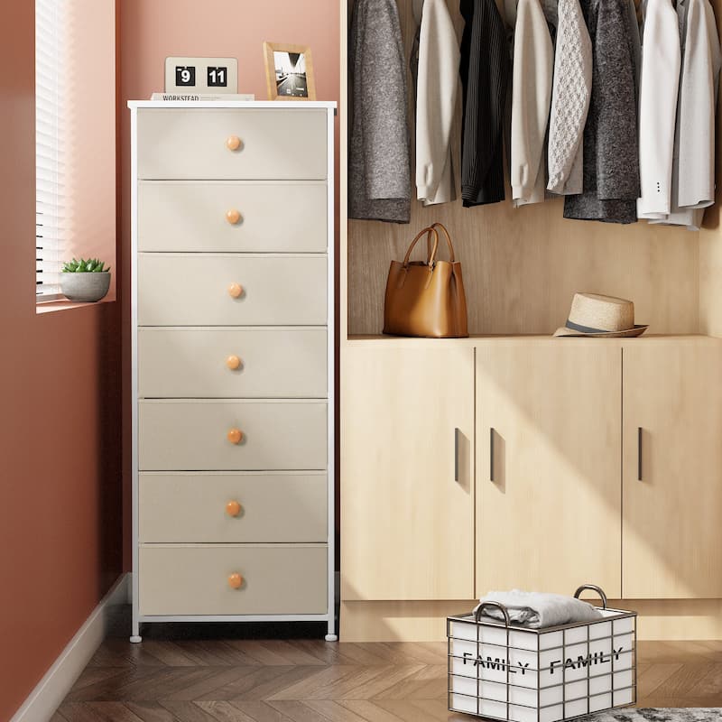 Slim Tall Vertical 7-Drawer Chest Dresser Closet Storage Organizer Unit for Bedroom