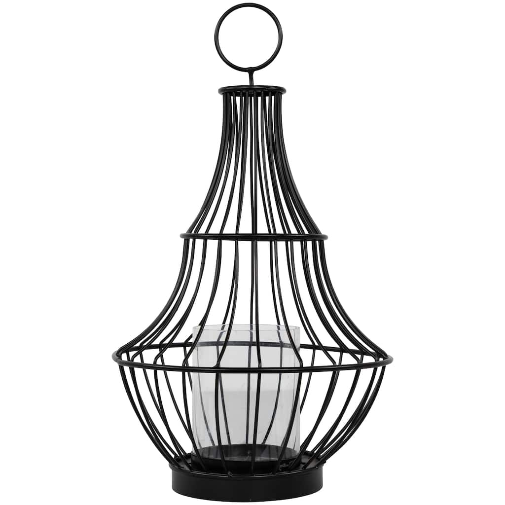 Metal Cage Hurricane Pillar Candle Holder - 14" - Black