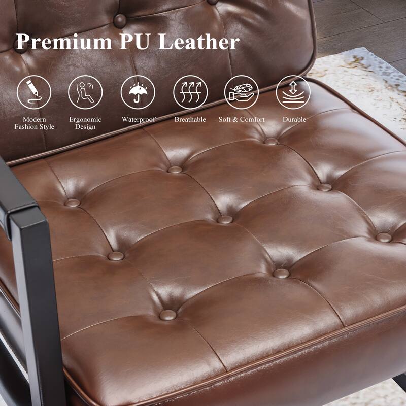 Leather Accent Chair, Accent Arm Chair Comfy Armchair with Metal Legs - Set of 1