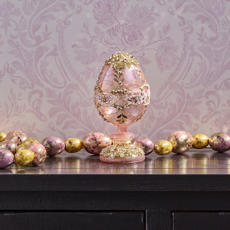 8"Glass LED Egg Pedestal With Jewel - Pink