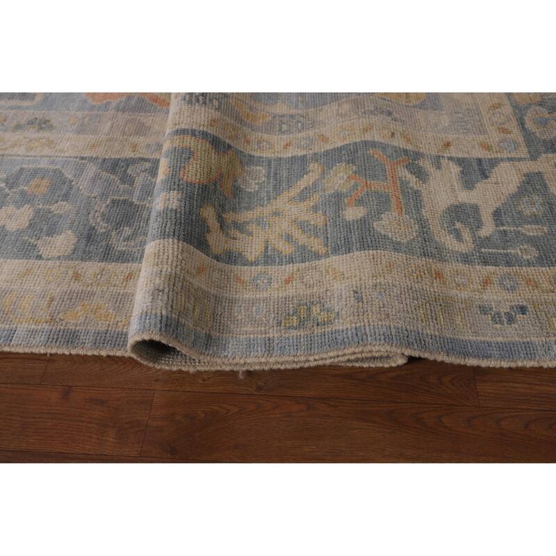 Blue Oushak Turkish Rug Handmade Vegetable Dye Wool Carpet - 9'3"x 11'11"