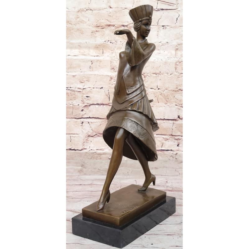 Art Deco Bronze Sculpture Walk Like An Egyptian By Paul Phillipe On Marble Base