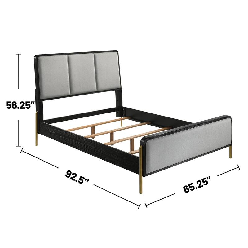 Upholstered Panel Bed with Metal Base in Black and Grey
