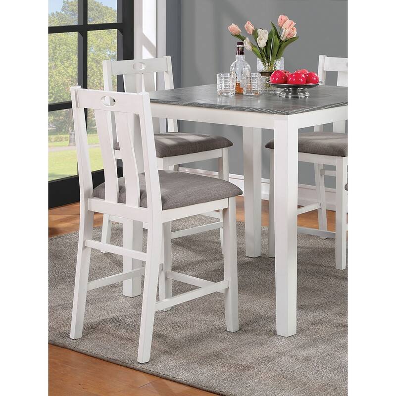 Solid wood 5pc Counter Height Dining Set Table 4x Chairs Linen Like Fabric Cushions Seats Chairs Dining Room