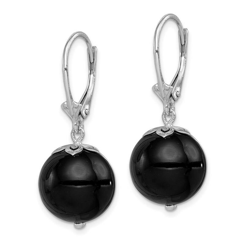 Curata 925 Sterling Silver Dangle Polished Simulated Onyx Leverback Earrings 36x15mm