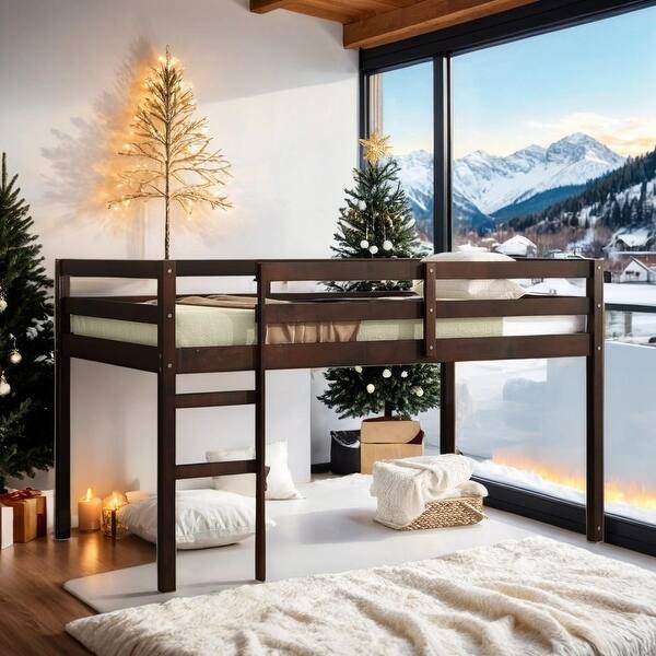 slide 2 of 10, Stylish & Simple Solid Wooden Twin Loft Bed with Ladder, Sturdy Construction & Safety Guaranteed, Space-saving, Espresso