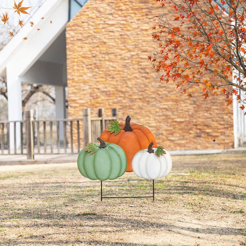Glitzhome 23.75"H Fall Halloween Metal Stacked Pumpkin Garden Yard Stake