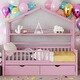 preview thumbnail 19 of 25, Modern Full Size Wooden House Bed Kids Bed with 2 Drawers and Storage Shelf,Playhouse Design Pink