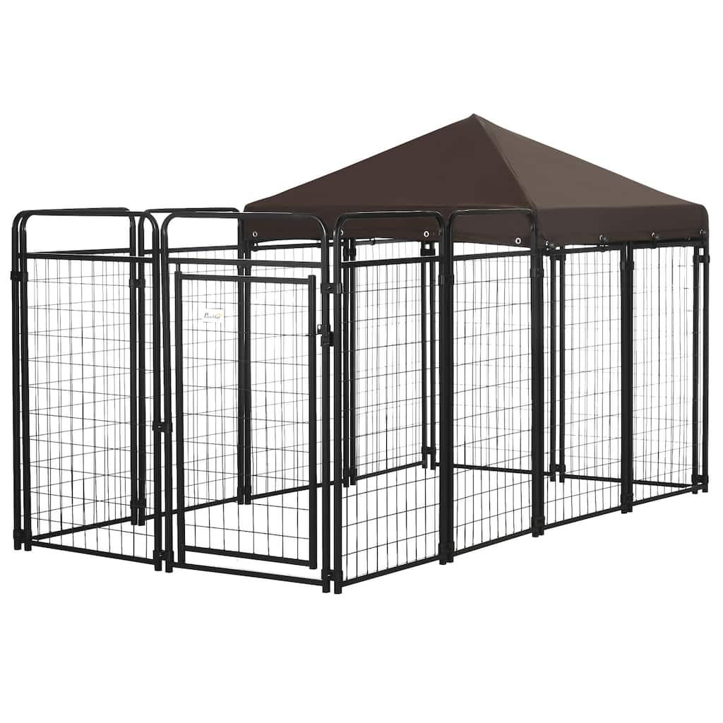 PawHut Dog Kennel Outdoor with Waterproof Canopy, Dog Run with Galvanized Chain Link, Secure Lock, for Backyard and Patio