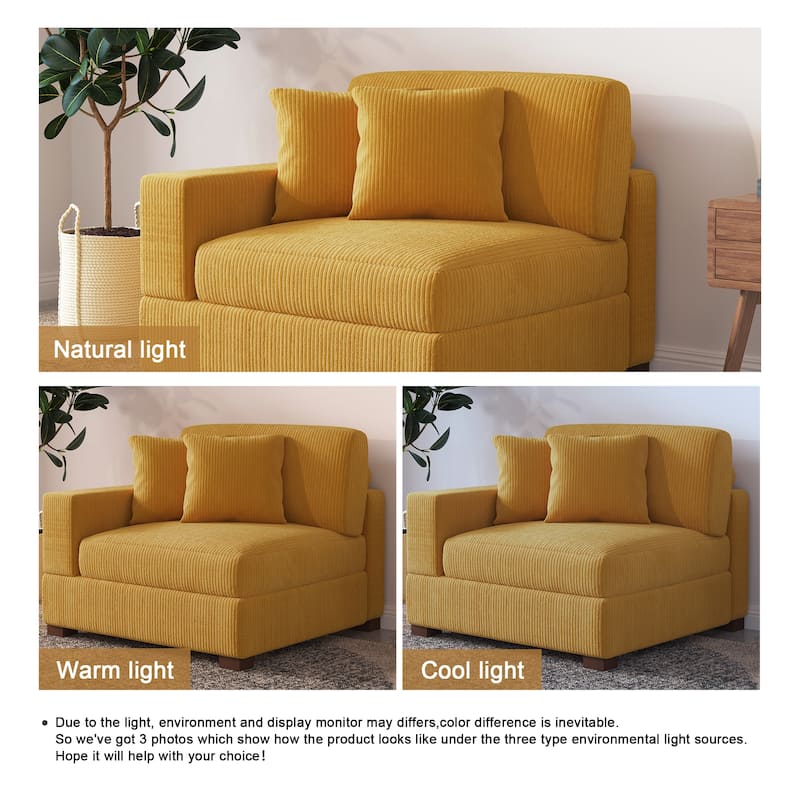 Upholstered Corduroy Modular Sectional Sofa with 2 throw pillows