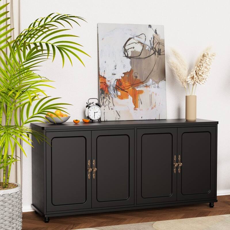 Mid Century Modern 60" Sideboard Cabinet with Adjustable Shelves and 4 Doors