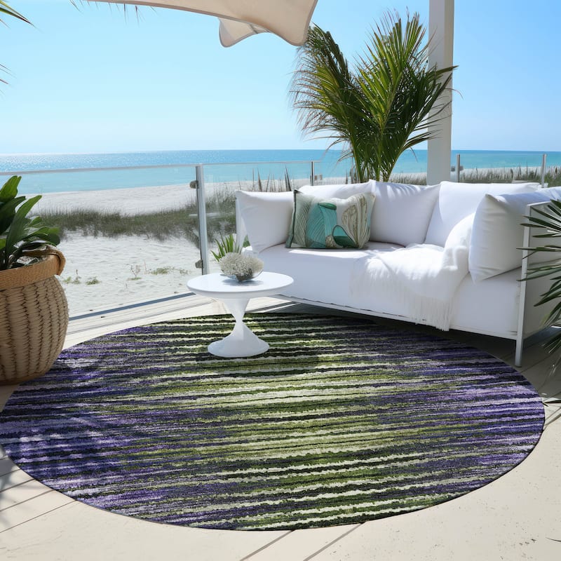 Machine Washable Indoor/ Outdoor Chantille Jagged Stripes Rug