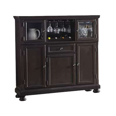 Cappi 54 Inch Curio Bar Cabinet, 2 Glass Doors, Single Drawer, Brown Wood