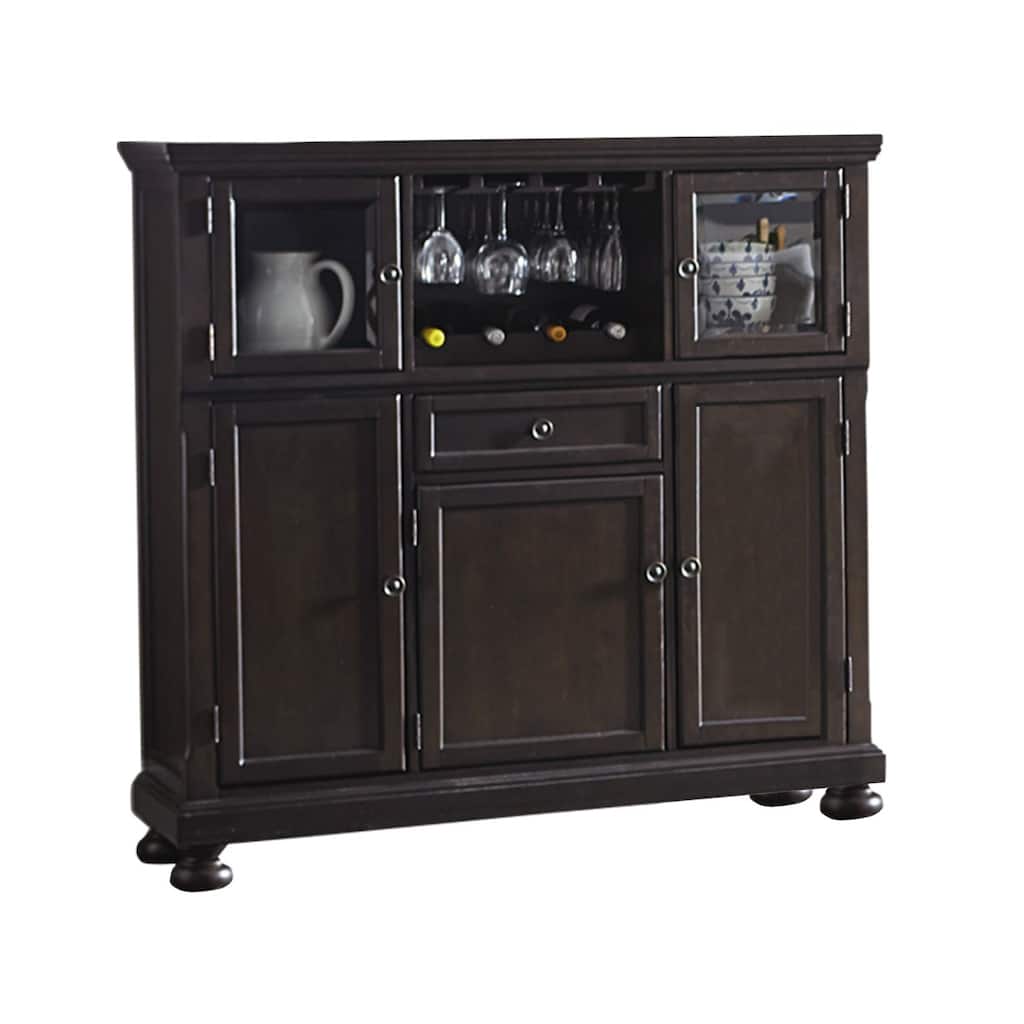 Cappi 54 Inch Curio Bar Cabinet, 2 Glass Doors, Single Drawer, Brown Wood