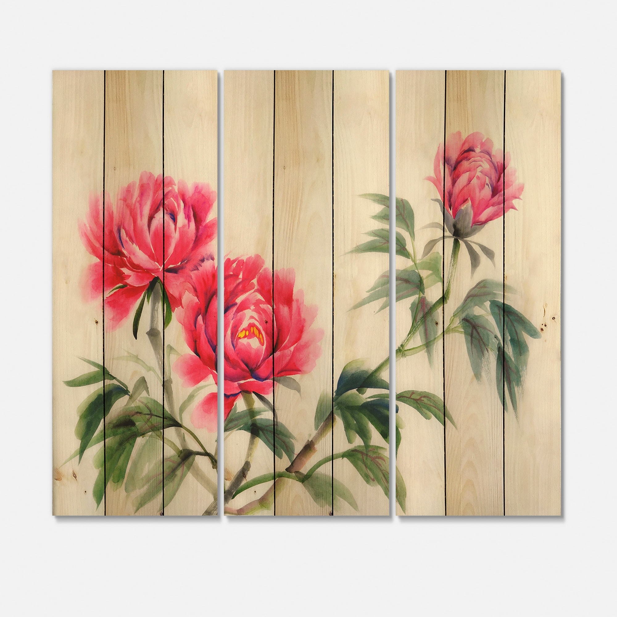 Designart 'Three Vintage Peonies Flowers' Traditional Print-image