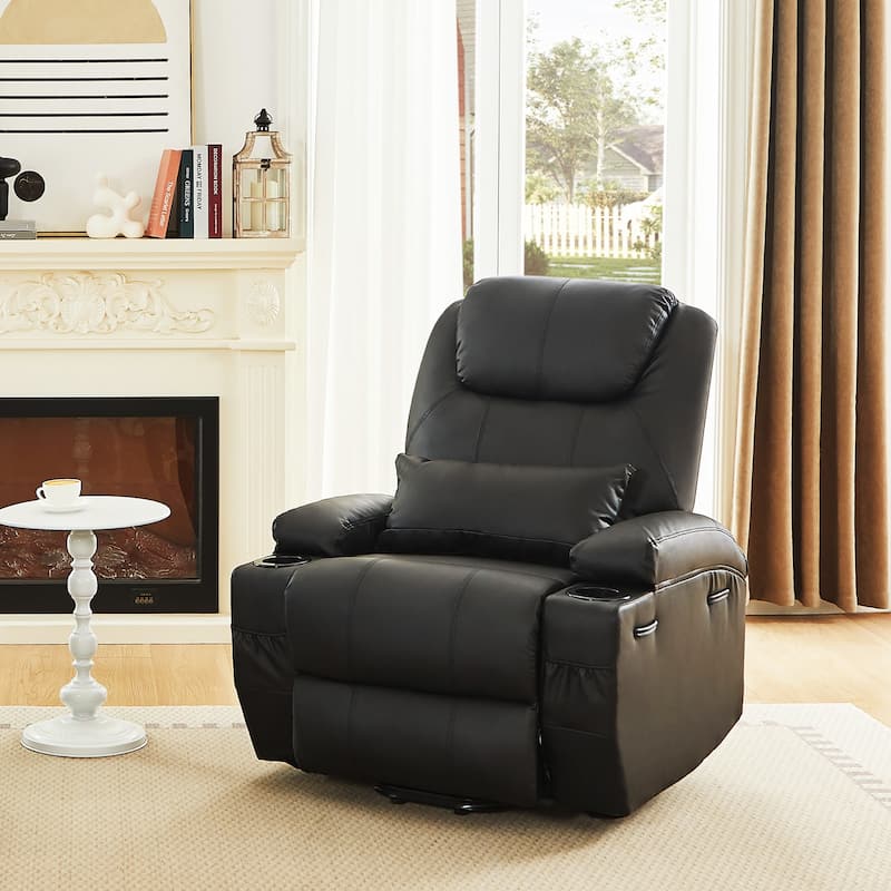 Bestier 34.6" Electric Power Lift Asist Recliner Chair with Massage and Heat,Fax Leather Reclining Chair with Side Pockets - Black