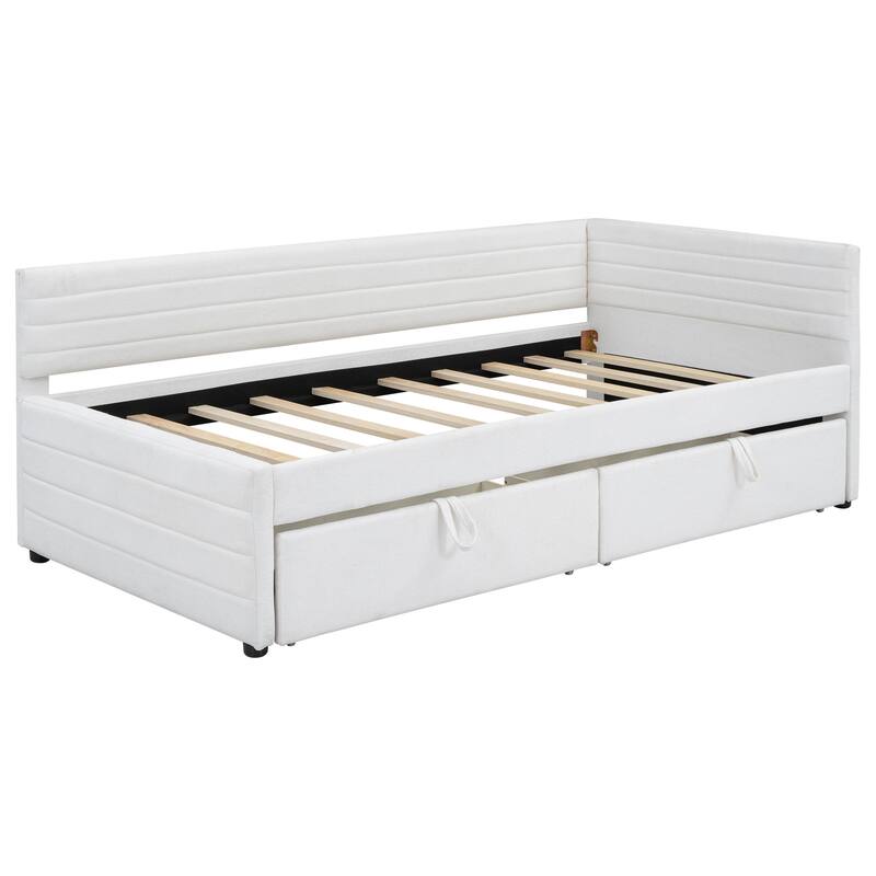 Twin Size Upholstered Daybed with Roll-Out Trundle, Space-Saving Wooden Frame, No Box Spring Needed