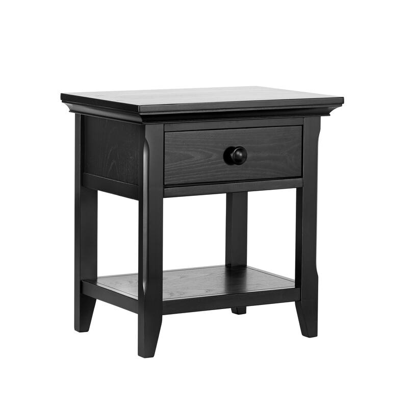 24" Black Wooden Nightstand with One Drawer and Open Shelf Versatile Bedroom or Living Room Table