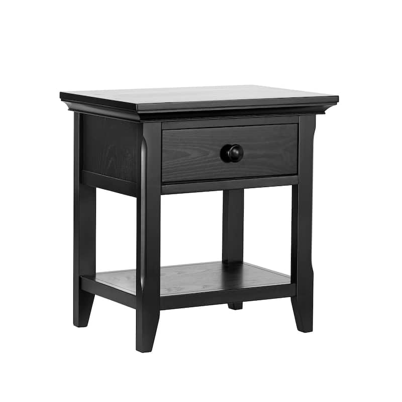 HomeRoots 24" Black Solid Wood Solid and Manufactured Wood One Drawer Nightstand