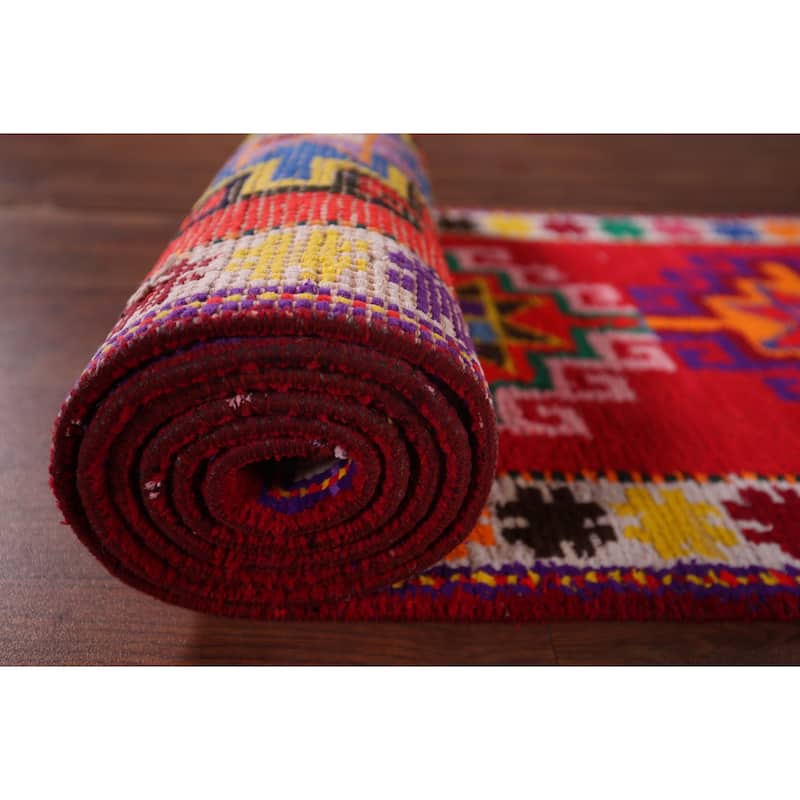 Tribal Anatolian Turkish Vintage Runner Rug Handmade Red Silk Carpet - 1'11"x 10'6"
