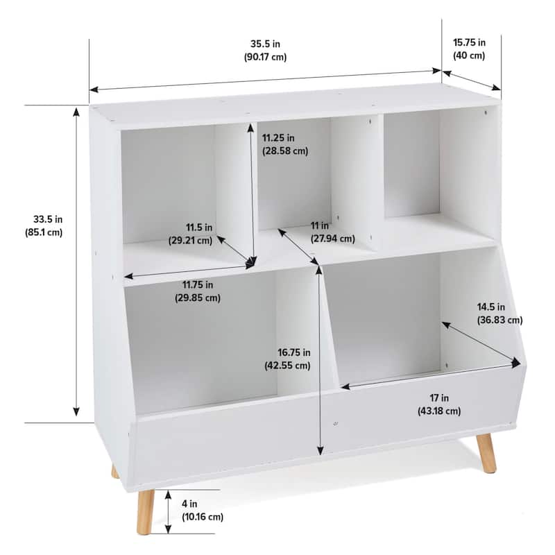 Badger Basket 5-Bin Storage Cubby with Feet - 35.5" x 15.75" x 33.5"
