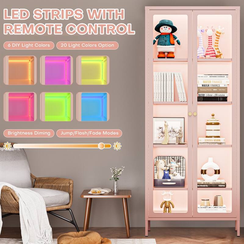 4/5-Tier Glass Curio Display Cabinet with Doors & Adjustable Storage Shelves