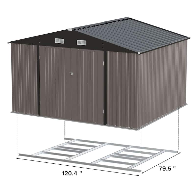 Patiowell 10' x 8'/10' x 10'Metal Outdoor Storage Shed with Goods Shelves/Floor Frame Garden Tool Shed for Backyard Garden