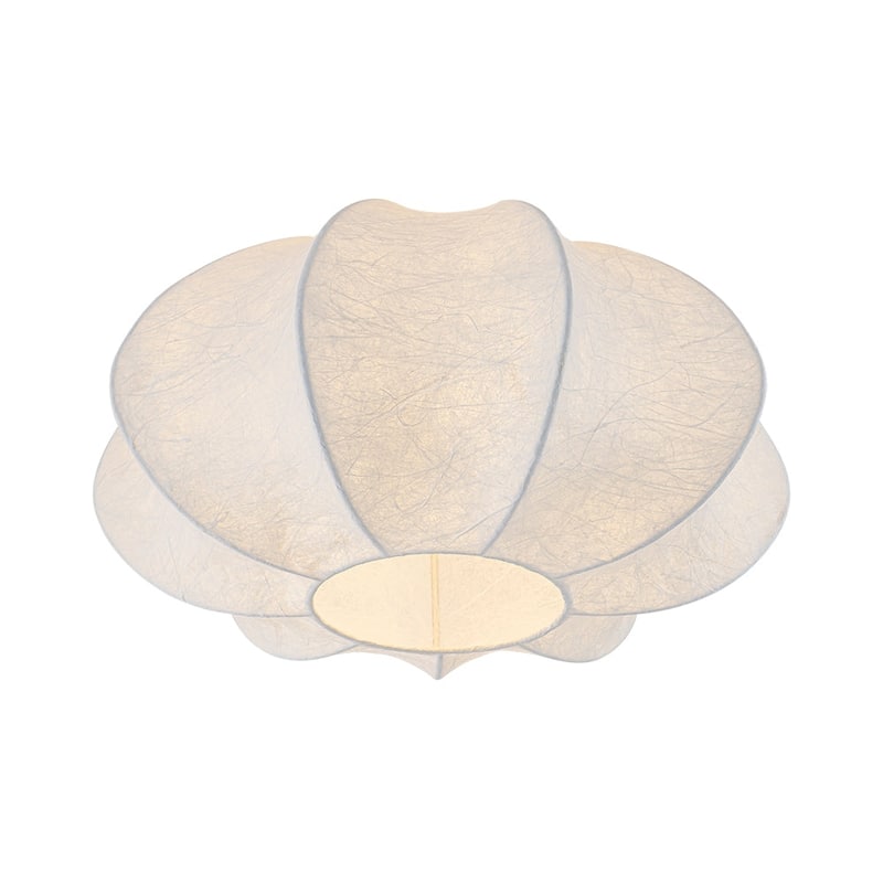 Round Pleated Lantern White Silk Flush Mount Ceiling Light