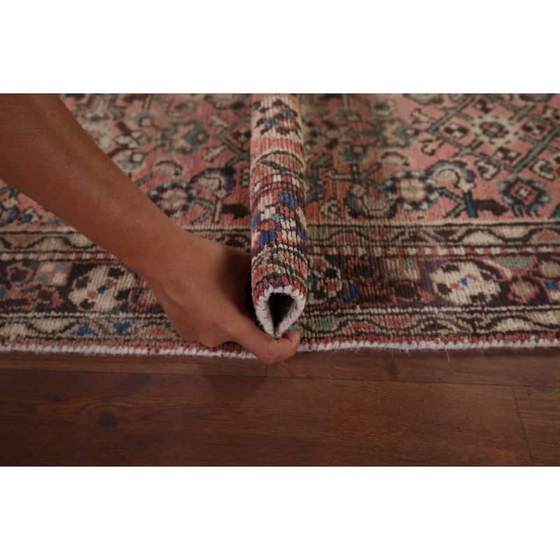 Pink Hamedan Vintage Persian Runner Rug Hand-Knotted Wool Carpet - 3'9" x 10'9"