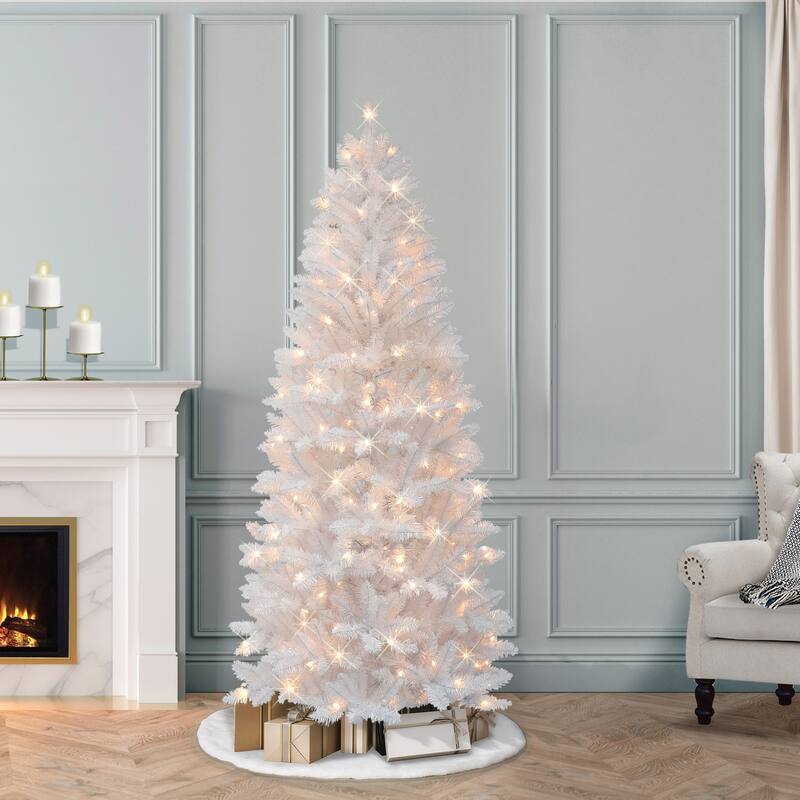 Puleo International 6 ft. Pre-Lit White Carson Artificial Pine Tree