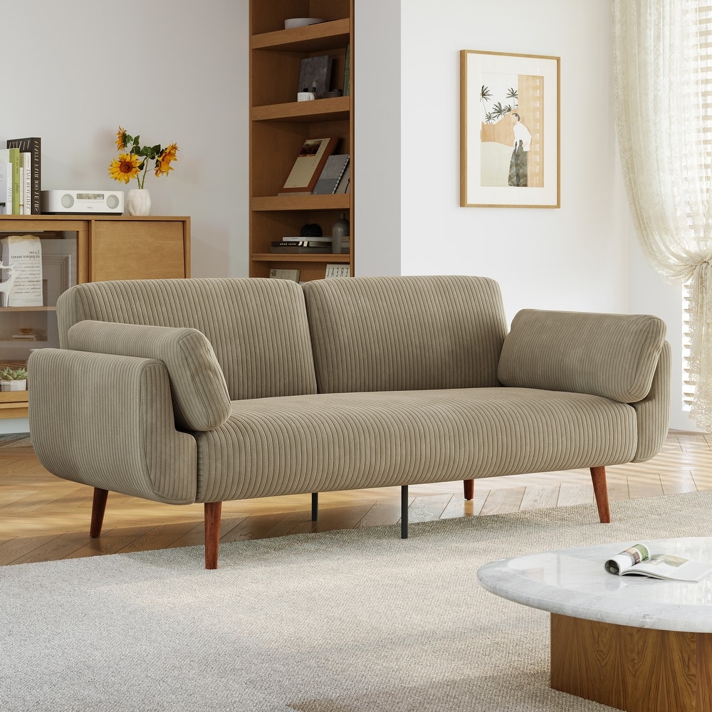 73" W Upholstered Corduroy Convertible Sleeper Sofa Bed with Pillows
