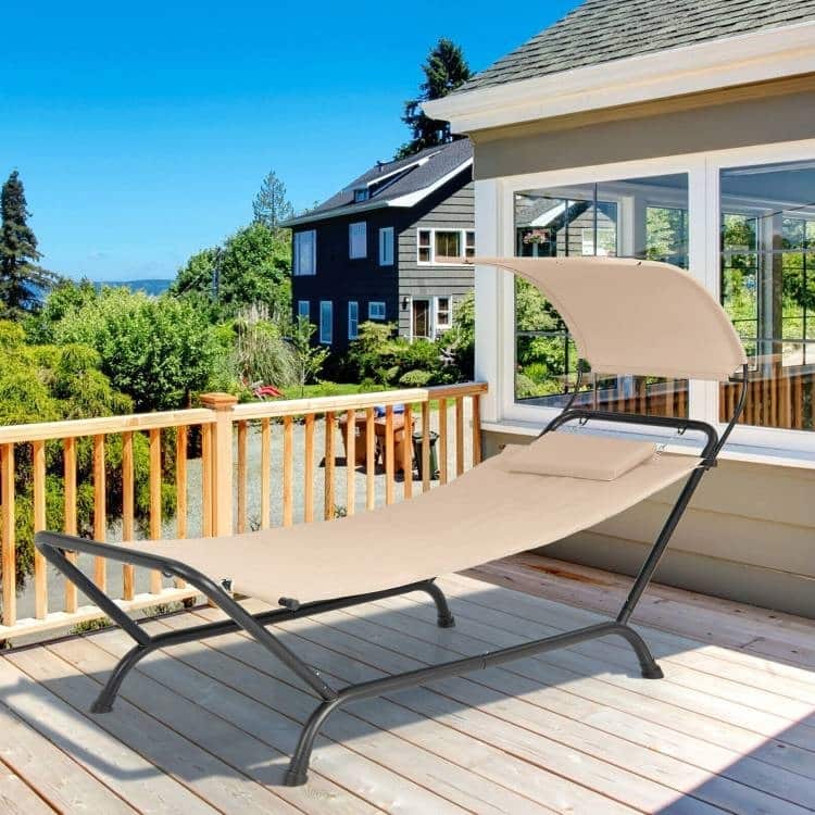 Metal Canopy Hammock Chaise Lounge Chair with Pillow and Stand - 95.5" x 40.5" x 53"