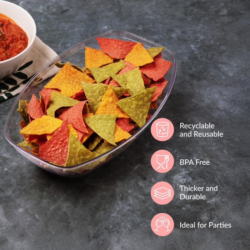 12/24 Pack Clear Oval Plastic Serving Bowls (64 Oz) / Disposable Dishes - 64 Oz