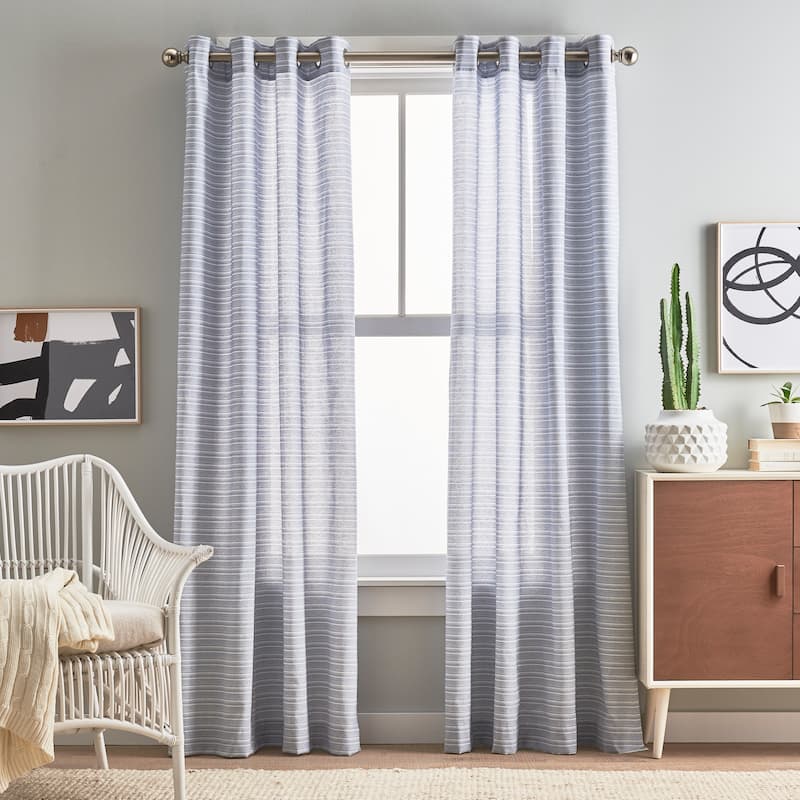 Cargo Stripe Grommet Curtain Panel Pair - 95-Inch - 95 Inches - Indigo