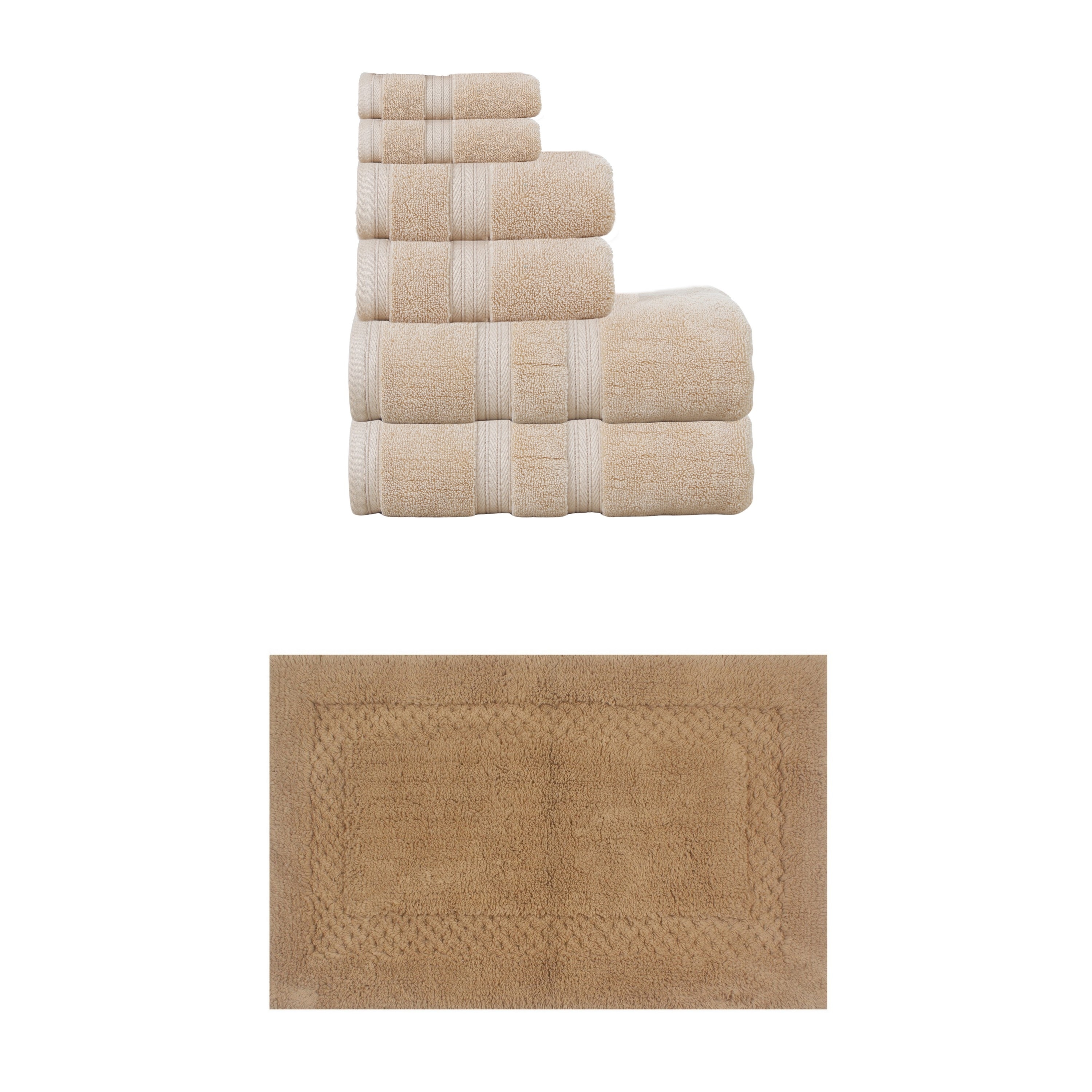 Home Weavers Classy Bath Mat 100% Soft Cotton 6 Pc Towel Set & 1 Pc 17x24" Bath Rug, Machine Washable & Non Slip (Set of 7)