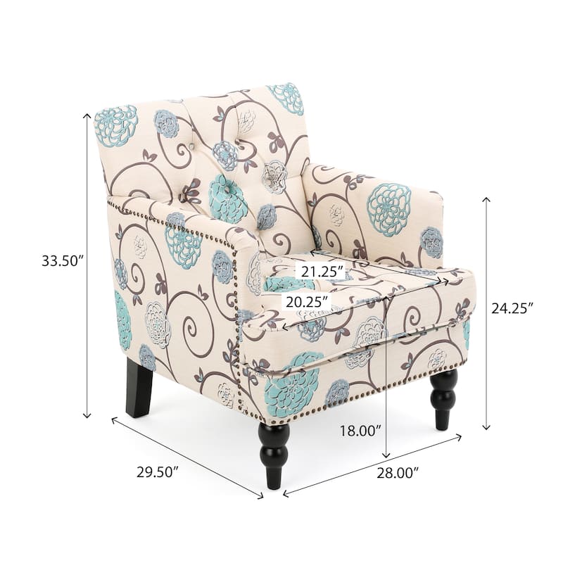 Harrison Floral Fabric Tufted Club Chair by Christopher Knight Home - 28.00" L x 29.50" W x 33.50" H