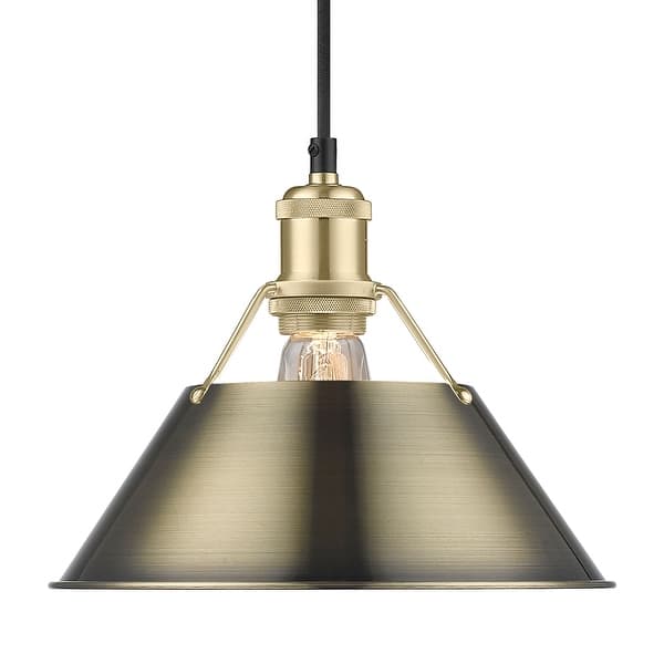 slide 2 of 2, Yep by Golden Lighting Orwell 1-light 10in Pendant in Brushed Champagne Brass and Aged Brass shade - Gold