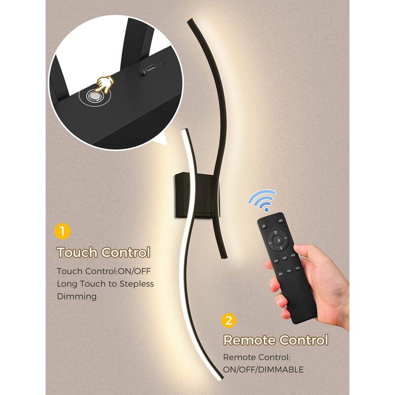 YANSUN 2-Set Dual-Wave Rechargeable Wall Light, 6000mAh Battery, Indoor Lighting, Sand Black Finish - 39.37*7*6.22