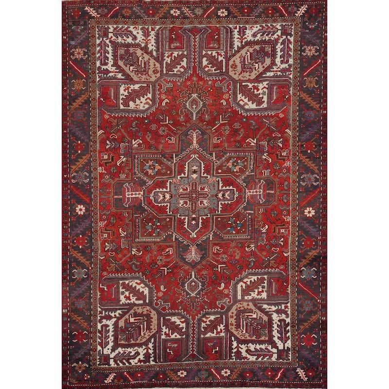Hand Knotted Oriental 100% Wool Carpet Traditional Medallion Red Heriz Area Rug - 10' 1'' X 7' 7''
